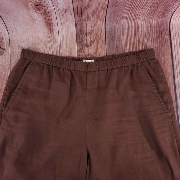 Eileen Fisher Womens Small 100% Organic Linen Wide Leg Pull On Pants Brown - Picture 3 of 12
